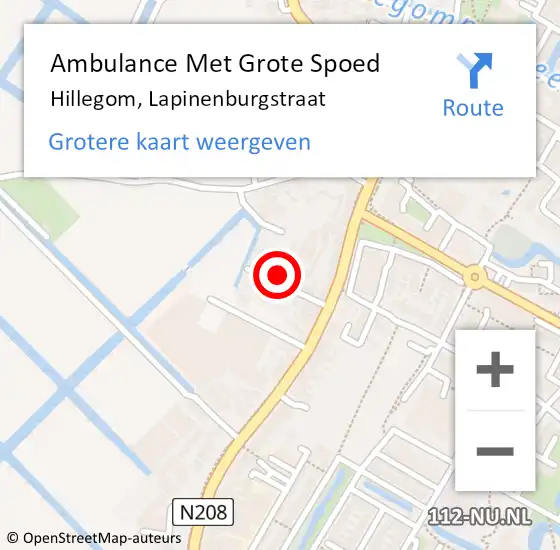 Locatie op kaart van de 112 melding: Ambulance Met Grote Spoed Naar Hillegom, Lapinenburgstraat op 3 juni 2022 19:34