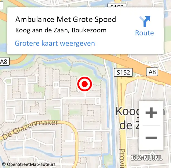 Locatie op kaart van de 112 melding: Ambulance Met Grote Spoed Naar Koog aan de Zaan, Boukezoom op 3 juni 2022 19:37