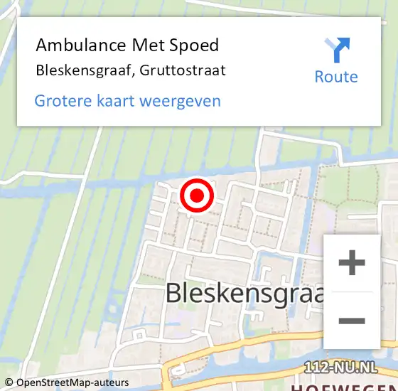 Locatie op kaart van de 112 melding: Ambulance Met Spoed Naar Bleskensgraaf, Gruttostraat op 3 juni 2022 19:45