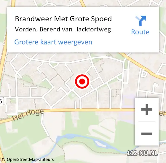 Locatie op kaart van de 112 melding: Brandweer Met Grote Spoed Naar Vorden, Berend van Hackfortweg op 3 juni 2022 20:01