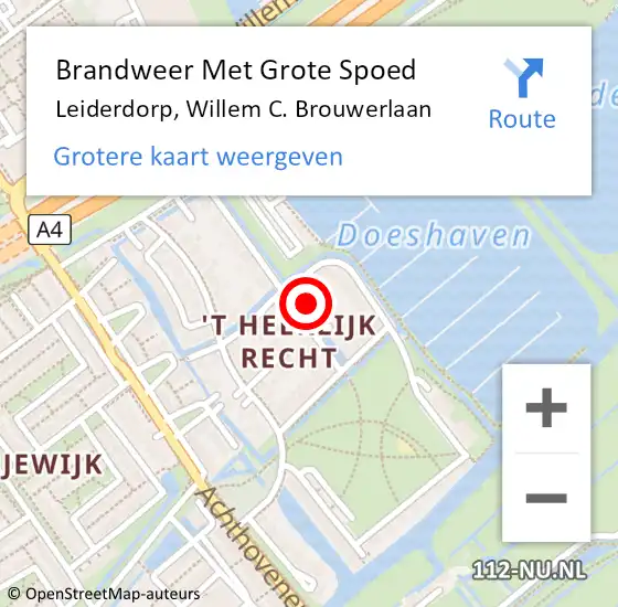 Locatie op kaart van de 112 melding: Brandweer Met Grote Spoed Naar Leiderdorp, Willem C. Brouwerlaan op 3 juni 2022 20:02