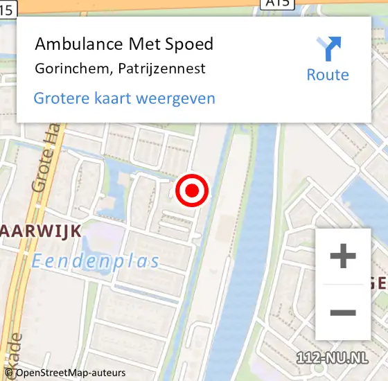 Locatie op kaart van de 112 melding: Ambulance Met Spoed Naar Gorinchem, Patrijzennest op 3 juni 2022 20:36