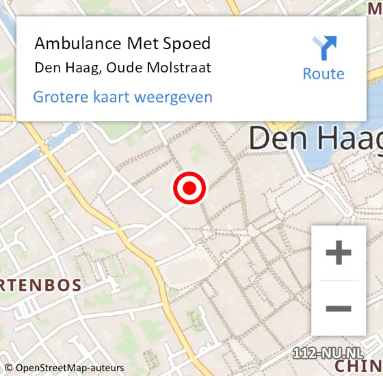 Locatie op kaart van de 112 melding: Ambulance Met Spoed Naar Den Haag, Oude Molstraat op 3 juni 2022 21:18