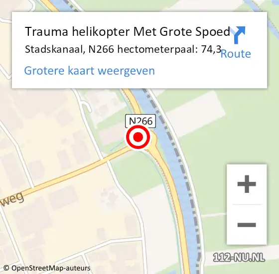 Locatie op kaart van de 112 melding: Trauma helikopter Met Grote Spoed Naar Stadskanaal, N266 hectometerpaal: 74,3 op 3 juni 2022 21:20