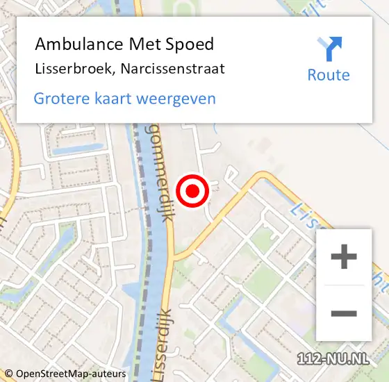 Locatie op kaart van de 112 melding: Ambulance Met Spoed Naar Lisserbroek, Narcissenstraat op 3 juni 2022 21:33