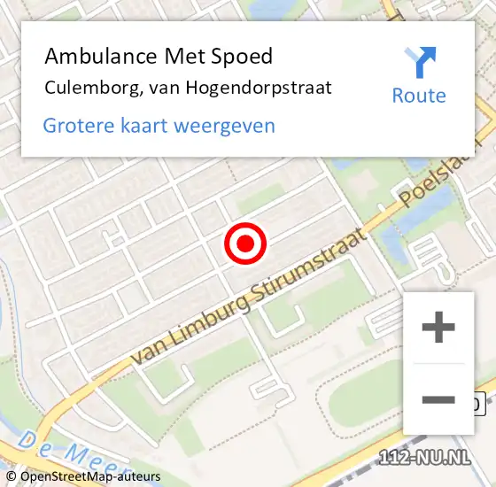 Locatie op kaart van de 112 melding: Ambulance Met Spoed Naar Culemborg, van Hogendorpstraat op 3 juni 2022 21:46