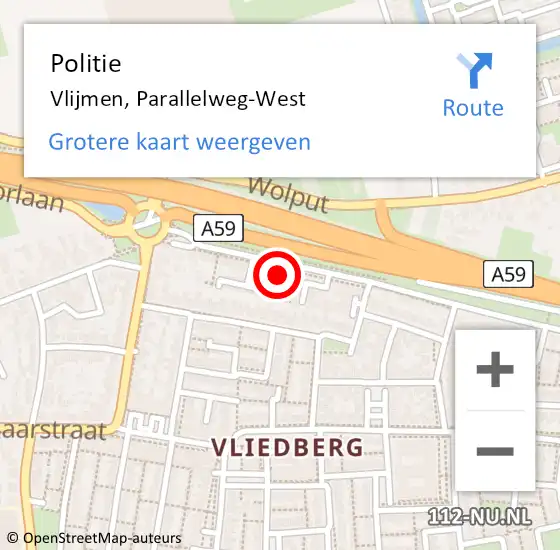 Locatie op kaart van de 112 melding: Politie Vlijmen, Parallelweg-West op 3 juni 2022 21:49