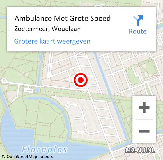 Locatie op kaart van de 112 melding: Ambulance Met Grote Spoed Naar Zoetermeer, Woudlaan op 3 juni 2022 22:08