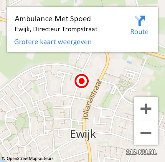 Locatie op kaart van de 112 melding: Ambulance Met Spoed Naar Ewijk, Directeur Trompstraat op 3 juni 2022 22:22