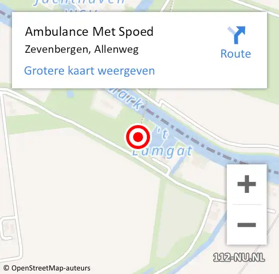 Locatie op kaart van de 112 melding: Ambulance Met Spoed Naar Zevenbergen, Allenweg op 19 juli 2014 07:09