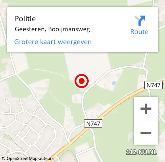 Locatie op kaart van de 112 melding: Politie Geesteren, Booijmansweg op 3 juni 2022 22:46