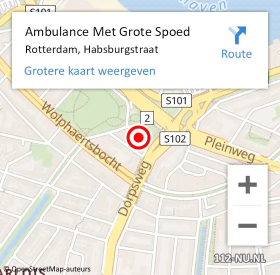 Locatie op kaart van de 112 melding: Ambulance Met Grote Spoed Naar Rotterdam, Habsburgstraat op 3 juni 2022 22:50