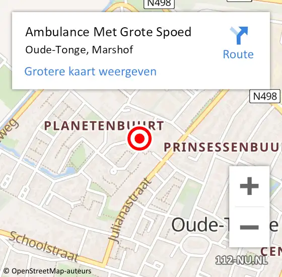 Locatie op kaart van de 112 melding: Ambulance Met Grote Spoed Naar Oude-Tonge, Marshof op 3 juni 2022 23:34