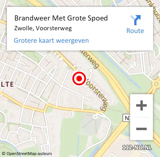 Locatie op kaart van de 112 melding: Brandweer Met Grote Spoed Naar Zwolle, Voorsterweg op 4 juni 2022 00:15