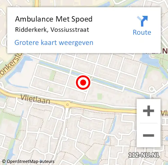 Locatie op kaart van de 112 melding: Ambulance Met Spoed Naar Ridderkerk, Vossiusstraat op 4 juni 2022 00:23