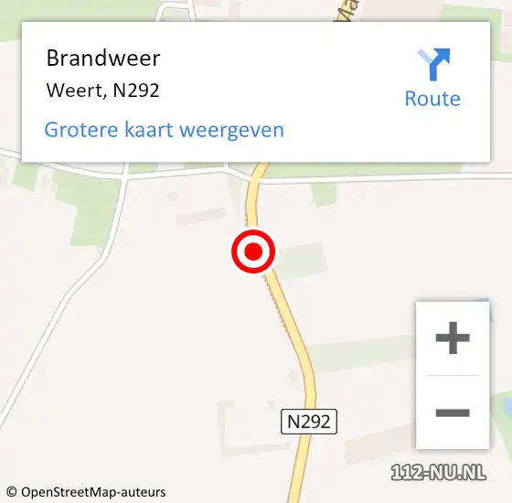 Locatie op kaart van de 112 melding: Brandweer Weert, N292 op 19 juli 2014 07:36