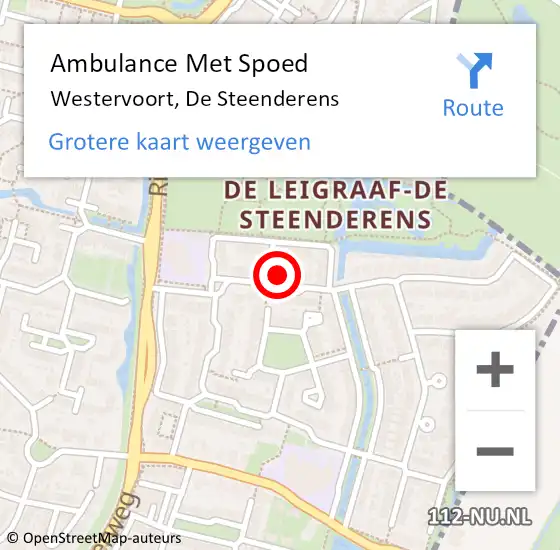 Locatie op kaart van de 112 melding: Ambulance Met Spoed Naar Westervoort, De Steenderens op 4 juni 2022 01:05