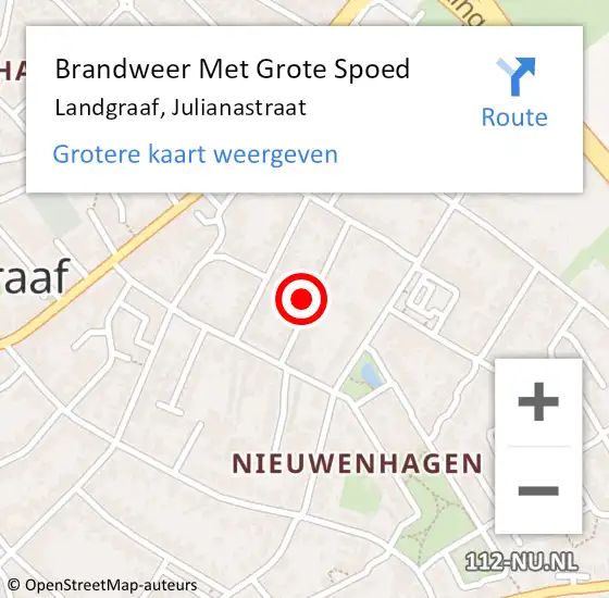 Locatie op kaart van de 112 melding: Brandweer Met Grote Spoed Naar Landgraaf, Julianastraat op 4 juni 2022 04:51