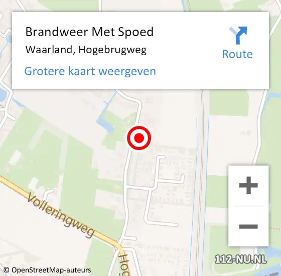 Locatie op kaart van de 112 melding: Brandweer Met Spoed Naar Waarland, Hogebrugweg op 4 juni 2022 05:19