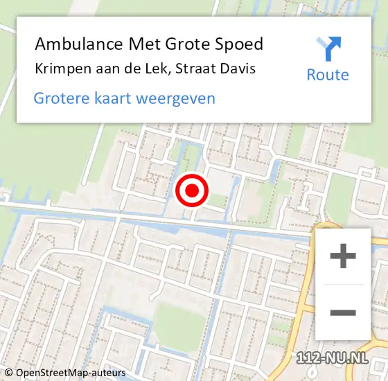 Locatie op kaart van de 112 melding: Ambulance Met Grote Spoed Naar Krimpen aan de Lek, Straat Davis op 4 juni 2022 05:27