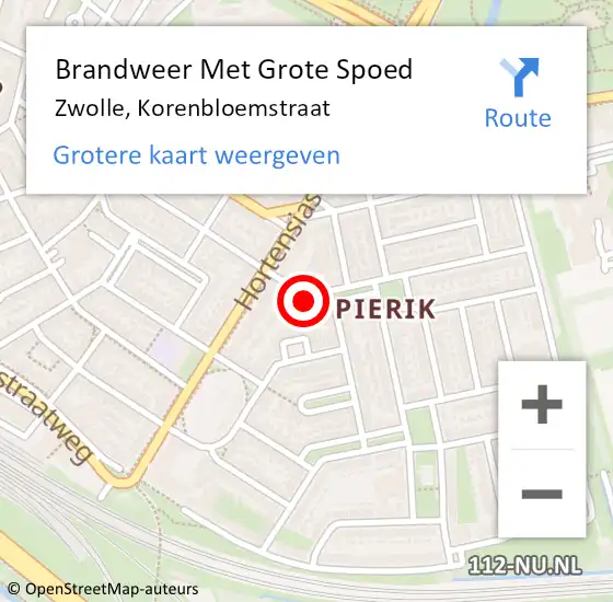 Locatie op kaart van de 112 melding: Brandweer Met Grote Spoed Naar Zwolle, Korenbloemstraat op 4 juni 2022 08:47