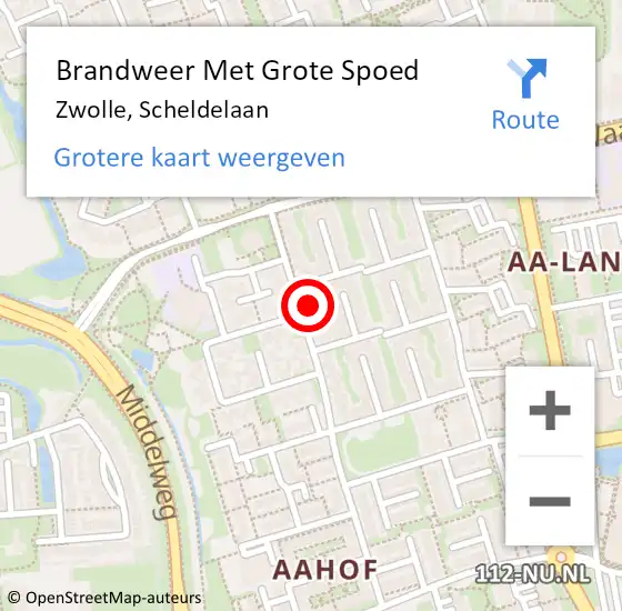 Locatie op kaart van de 112 melding: Brandweer Met Grote Spoed Naar Zwolle, Scheldelaan op 4 juni 2022 08:47