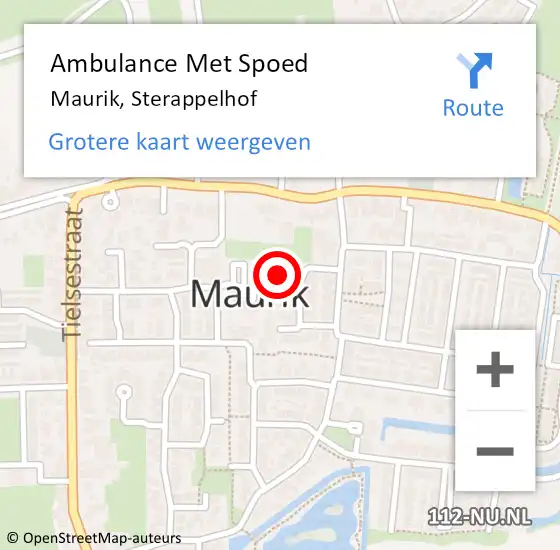 Locatie op kaart van de 112 melding: Ambulance Met Spoed Naar Maurik, Sterappelhof op 4 juni 2022 10:03