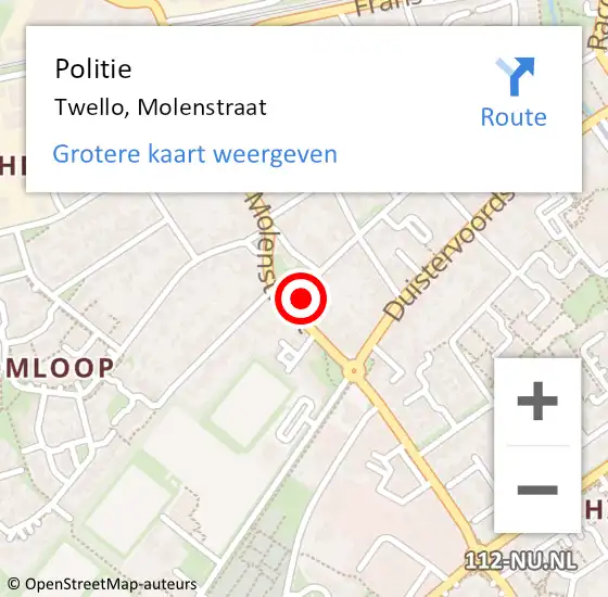 Locatie op kaart van de 112 melding: Politie Twello, Molenstraat op 4 juni 2022 10:19