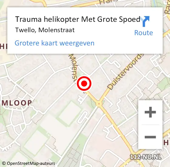 Locatie op kaart van de 112 melding: Trauma helikopter Met Grote Spoed Naar Twello, Molenstraat op 4 juni 2022 10:21