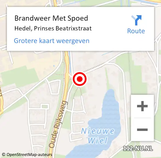 Locatie op kaart van de 112 melding: Brandweer Met Spoed Naar Hedel, Prinses Beatrixstraat op 4 juni 2022 11:12