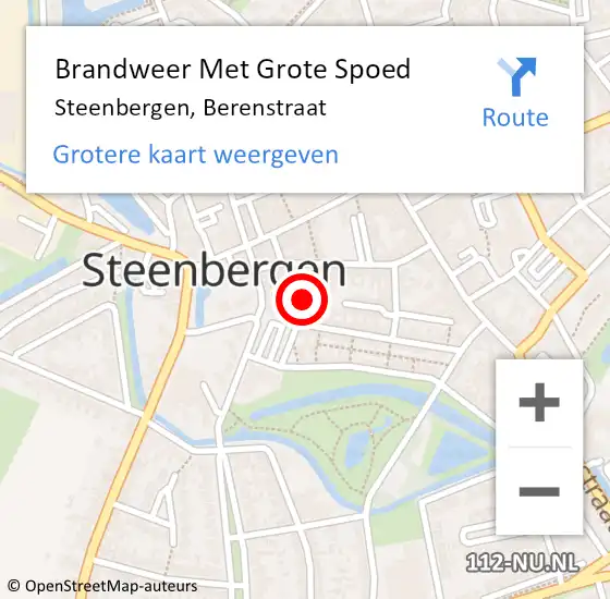 Locatie op kaart van de 112 melding: Brandweer Met Grote Spoed Naar Steenbergen, Berenstraat op 4 juni 2022 11:23