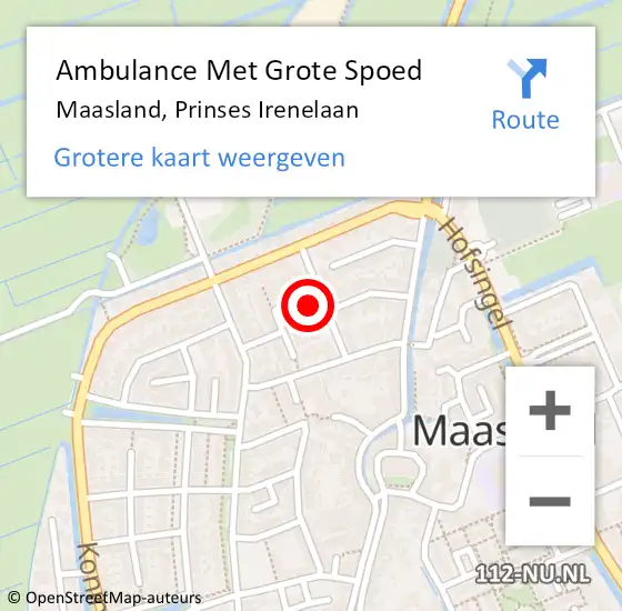 Locatie op kaart van de 112 melding: Ambulance Met Grote Spoed Naar Maasland, Prinses Irenelaan op 4 juni 2022 11:39