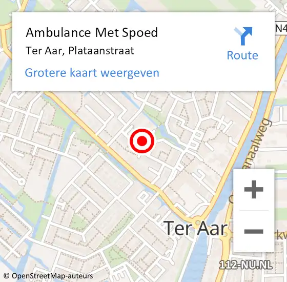 Locatie op kaart van de 112 melding: Ambulance Met Spoed Naar Ter Aar, Plataanstraat op 4 juni 2022 11:44