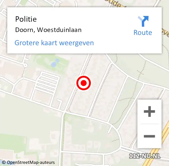 Locatie op kaart van de 112 melding: Politie Doorn, Woestduinlaan op 4 juni 2022 11:46