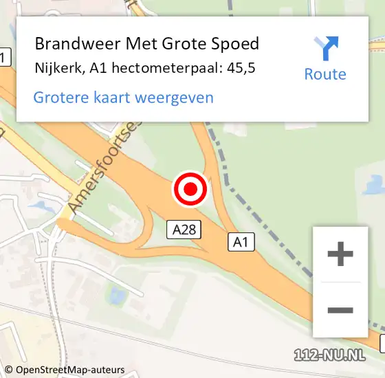 Locatie op kaart van de 112 melding: Brandweer Met Grote Spoed Naar Nijkerk, A1 hectometerpaal: 45,5 op 4 juni 2022 12:01