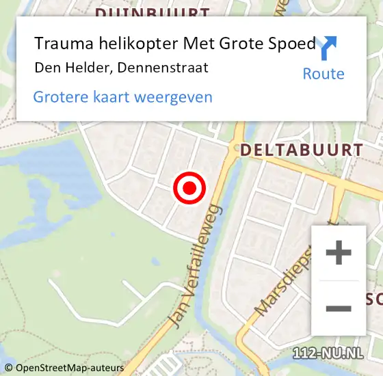 Locatie op kaart van de 112 melding: Trauma helikopter Met Grote Spoed Naar Den Helder, Dennenstraat op 4 juni 2022 12:15