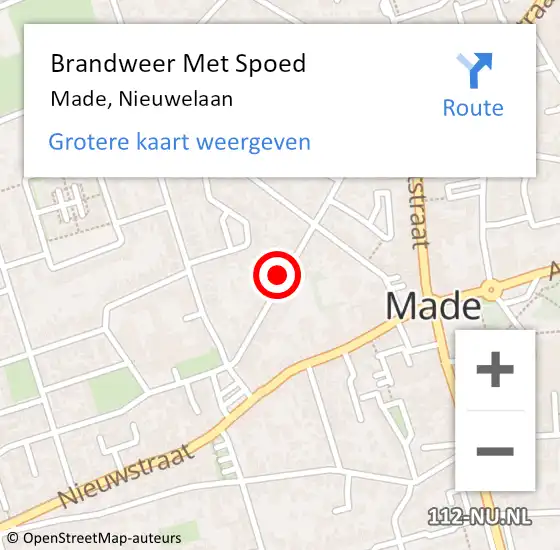 Locatie op kaart van de 112 melding: Brandweer Met Spoed Naar Made, Nieuwelaan op 4 juni 2022 12:23