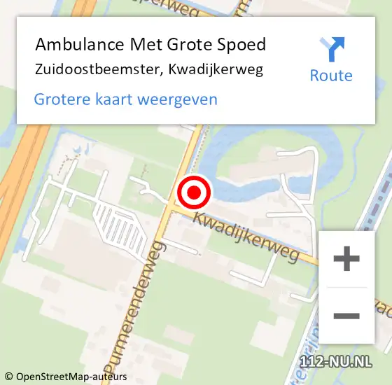 Locatie op kaart van de 112 melding: Ambulance Met Grote Spoed Naar Zuidoostbeemster, Kwadijkerweg op 4 juni 2022 12:24