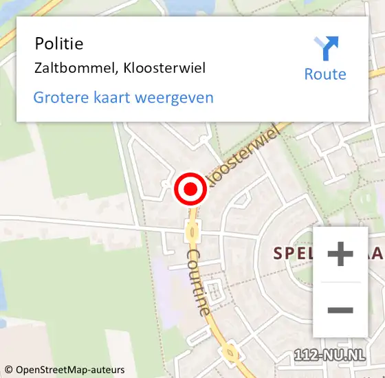 Locatie op kaart van de 112 melding: Politie Zaltbommel, Kloosterwiel op 4 juni 2022 13:14