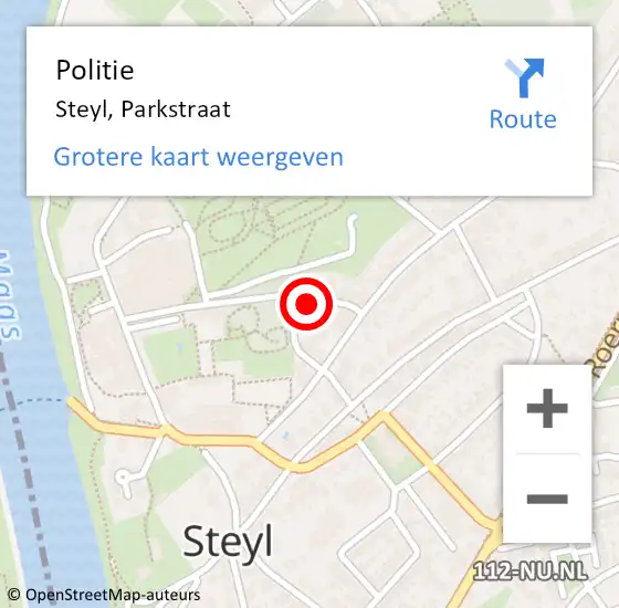 Locatie op kaart van de 112 melding: Politie Steyl, Parkstraat op 4 juni 2022 13:47