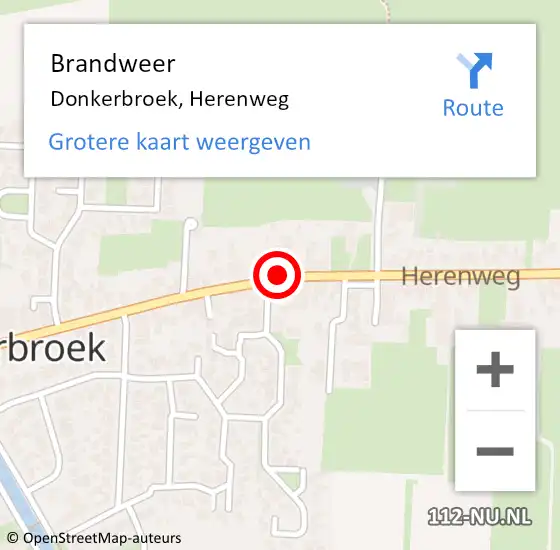 Locatie op kaart van de 112 melding: Brandweer Donkerbroek, Herenweg op 4 juni 2022 13:54