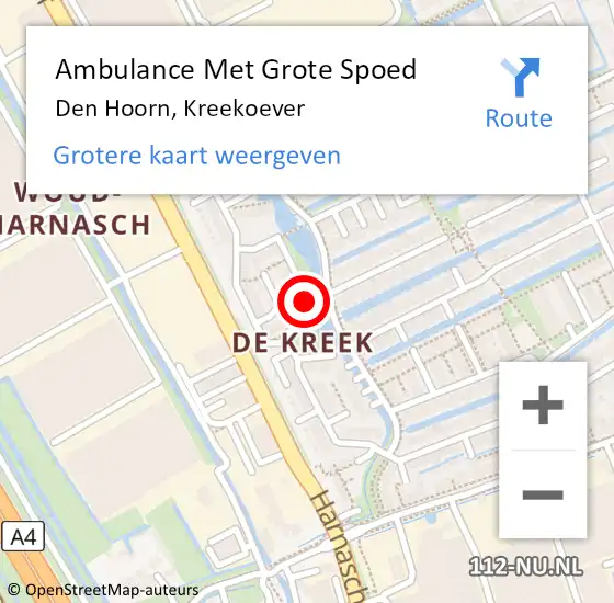 Locatie op kaart van de 112 melding: Ambulance Met Grote Spoed Naar Den Hoorn, Kreekoever op 4 juni 2022 14:05