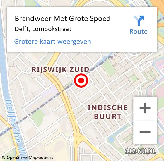Locatie op kaart van de 112 melding: Brandweer Met Grote Spoed Naar Delft, Lombokstraat op 4 juni 2022 14:09