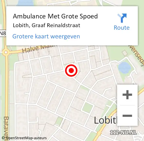 Locatie op kaart van de 112 melding: Ambulance Met Grote Spoed Naar Lobith, Graaf Reinaldstraat op 4 juni 2022 14:09