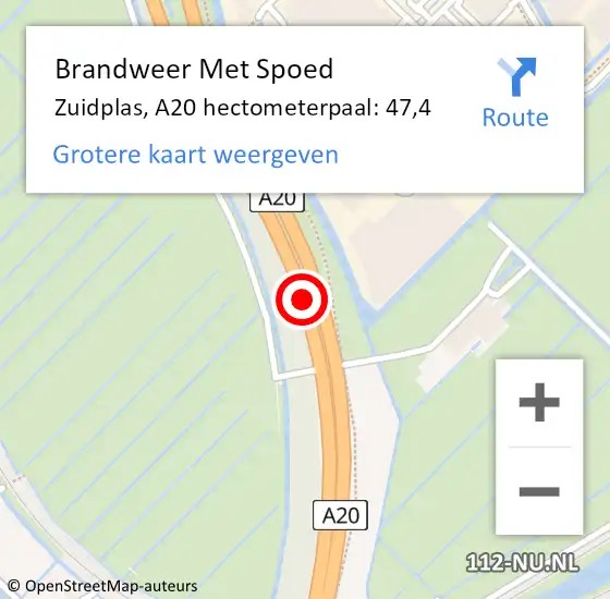 Locatie op kaart van de 112 melding: Brandweer Met Spoed Naar Zuidplas, A20 hectometerpaal: 47,4 op 4 juni 2022 14:25