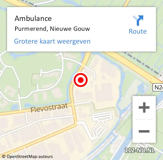 Locatie op kaart van de 112 melding: Ambulance Purmerend, Nieuwe Gouw op 4 juni 2022 14:44