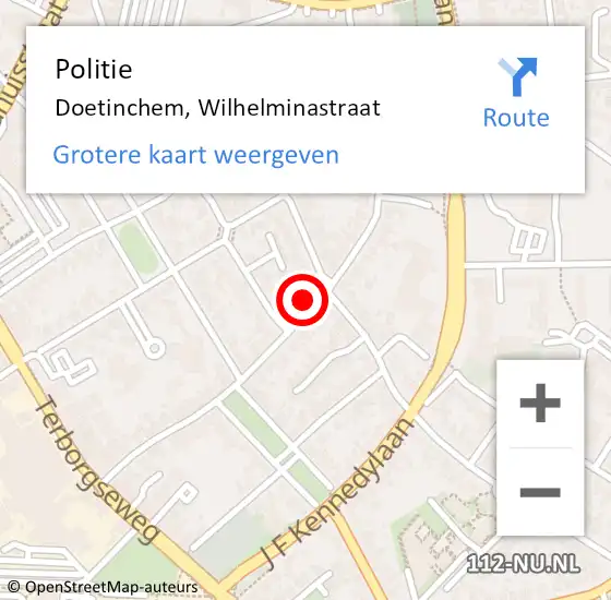 Locatie op kaart van de 112 melding: Politie Doetinchem, Wilhelminastraat op 4 juni 2022 14:45