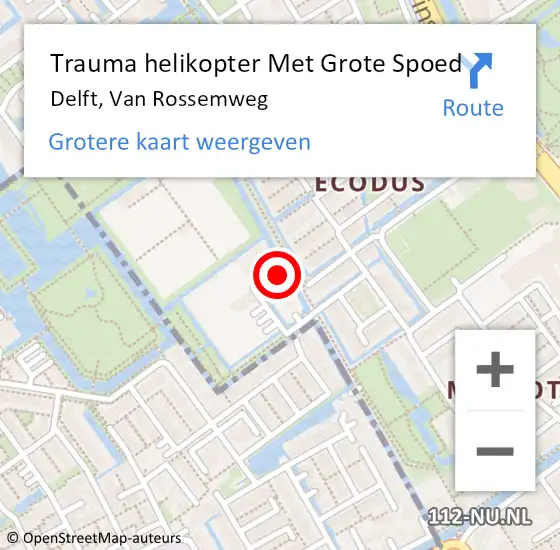 Locatie op kaart van de 112 melding: Trauma helikopter Met Grote Spoed Naar Delft, Van Rossemweg op 4 juni 2022 15:16