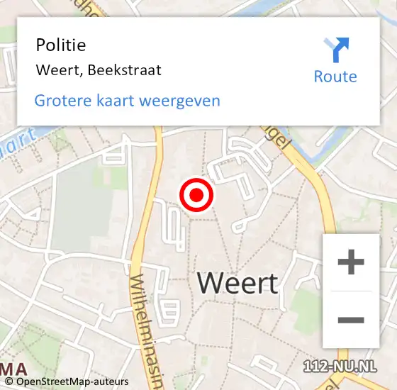 Locatie op kaart van de 112 melding: Politie Weert, Beekstraat op 4 juni 2022 15:18