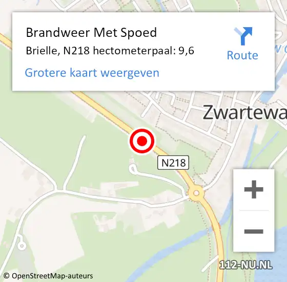 Locatie op kaart van de 112 melding: Brandweer Met Spoed Naar Brielle, N218 hectometerpaal: 9,6 op 4 juni 2022 15:28